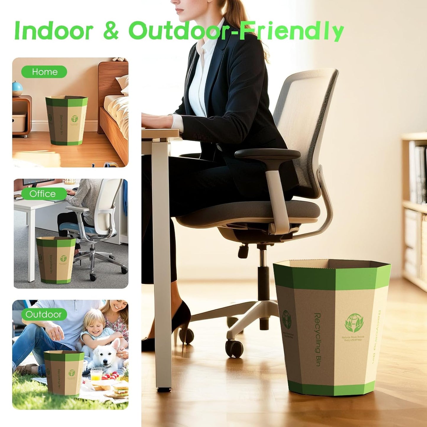 6-Pack Cardboard Trash Can – Foldable, Recyclable, Plastic-Free & Reusable Small Waste Paper Basket - Garbage Bin Perfect for Office, Bedrooms, Home, Events & Outdoor Activities (1.6 Gallon)