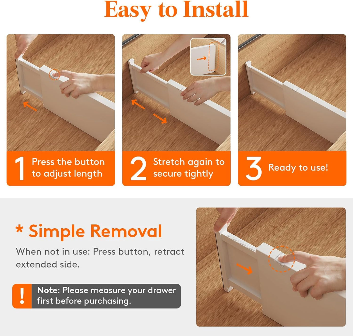 Lifewit 16 Pack Drawer Dividers Plastic 6" High, 13.5-22" Adjustable Drawer Organizers for Clothes, Expandable Dresser Separators in Bedroom/Bathroom/Kitchen/Vanity/Office Organization and Storage