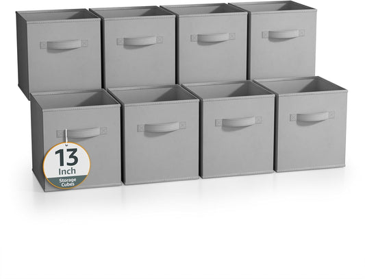 Sorbus 13 Inch Storage Bins - Sturdy Collapsible Fabric Storage Cubes with Handle - 8 Foldable Baskets for Organizing Clothes, Toys, Books - Storage Baskets for Shelves, Closets