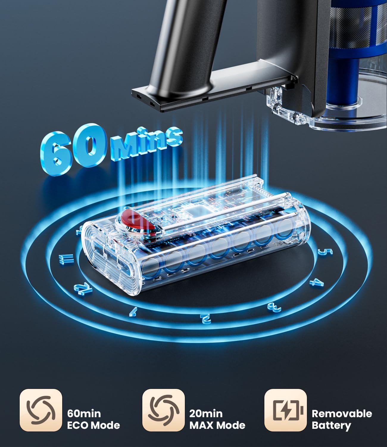 Cordless Vacuum Cleaner, 500W/40Kpa Vacuum Cleaners for Home, 60Mins Stick Vacuum with LED Display, Anti-Tangle & Wall Mount Charging, 8 in 1 Lightweight Vacuum for Hard Floors Carpet Pet Hair