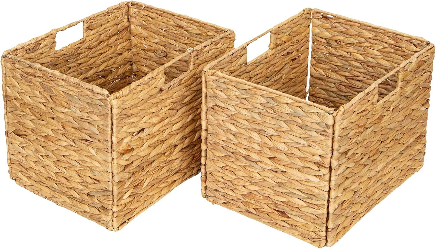Storage Baskets，Wicker Baskets,Hyacinth Basket For Shelf,Folding 2 Packs Handmade Woven, Seagrass Baskets,Shelf Baskets For Storage Toys Books And Clothes and Other What You Want