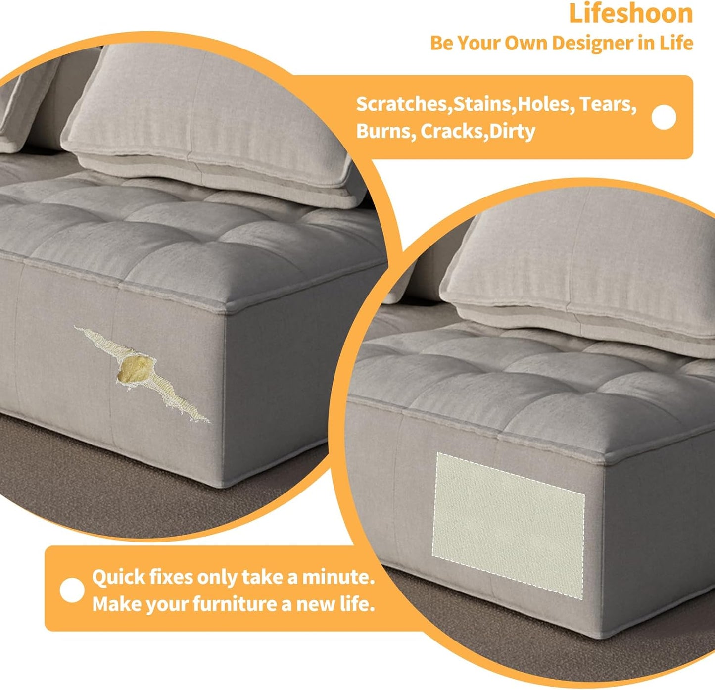 Fabric Repair Patches, Canvas Self-Adhesive Fabric Patches Tape Durable, DIY Large Canvas Repair for Sofa, Couches, Furniture, Chair, Clothing （3.5X79 Inch, White）