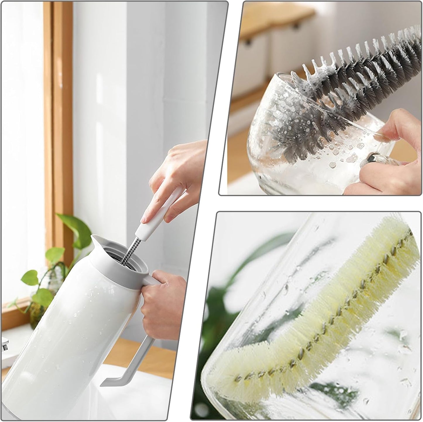 2-Pack 16 inches Long Handle Bottle Cleaning Brushes - Ideal for Coffee Glasses, Pots, Milk Cups, Mugs, Wine Bottles, and Baby Bottles (Black)