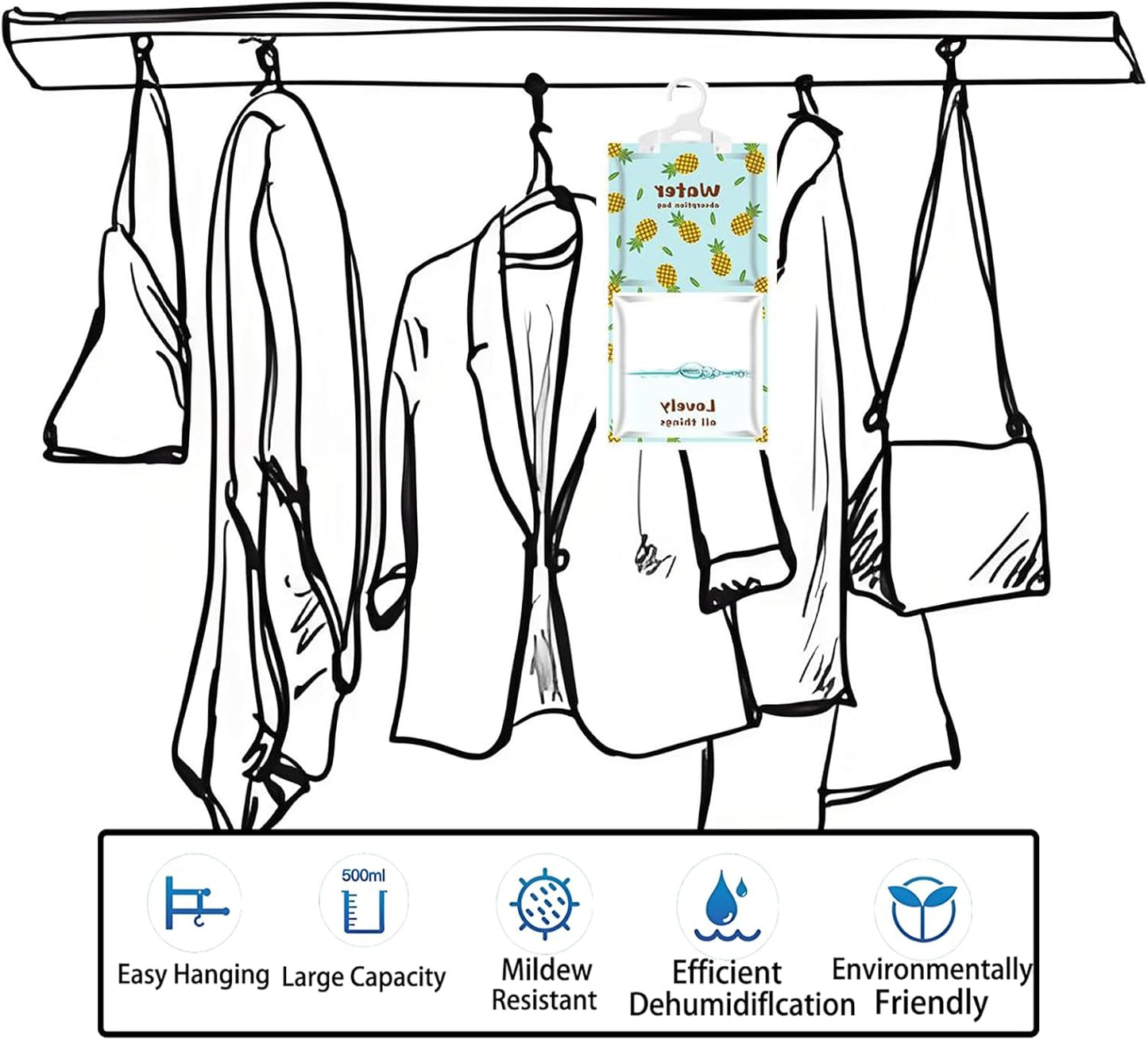 AOPANDA Moisture Absorbers Packets, 8 Pack - Eliminates Musty Odors for Fresher, Cleaner Air, Humidity Packs, Dessicant Packets, Hanging Closet Dehumidifier Bags, Dehumidifier for Bathroom 9.8OZ(Polo）