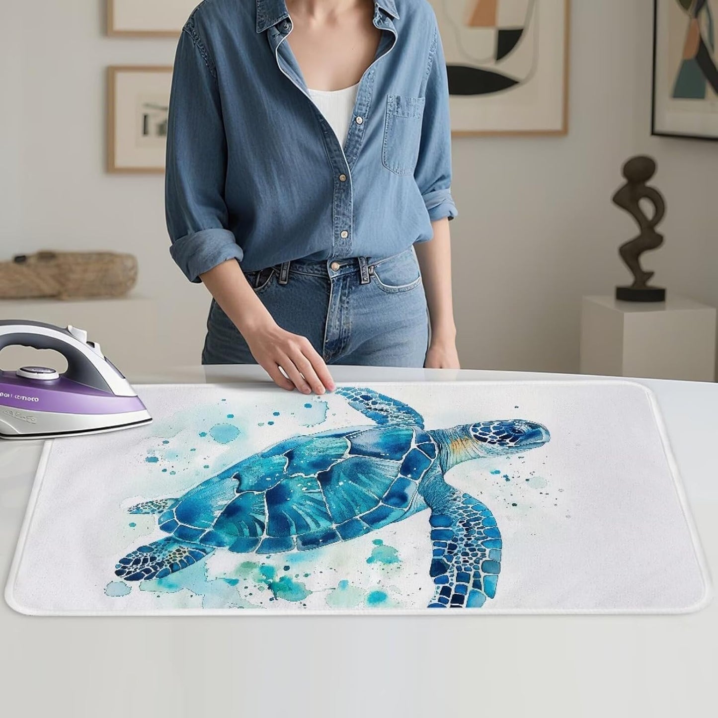 Ironing Mat Thickened Ironing Blanket Sea Turtle Portable Heat Resistant Ironing Pad for Washer,Dryer,Table Top,Countertop,Small Ironing Board