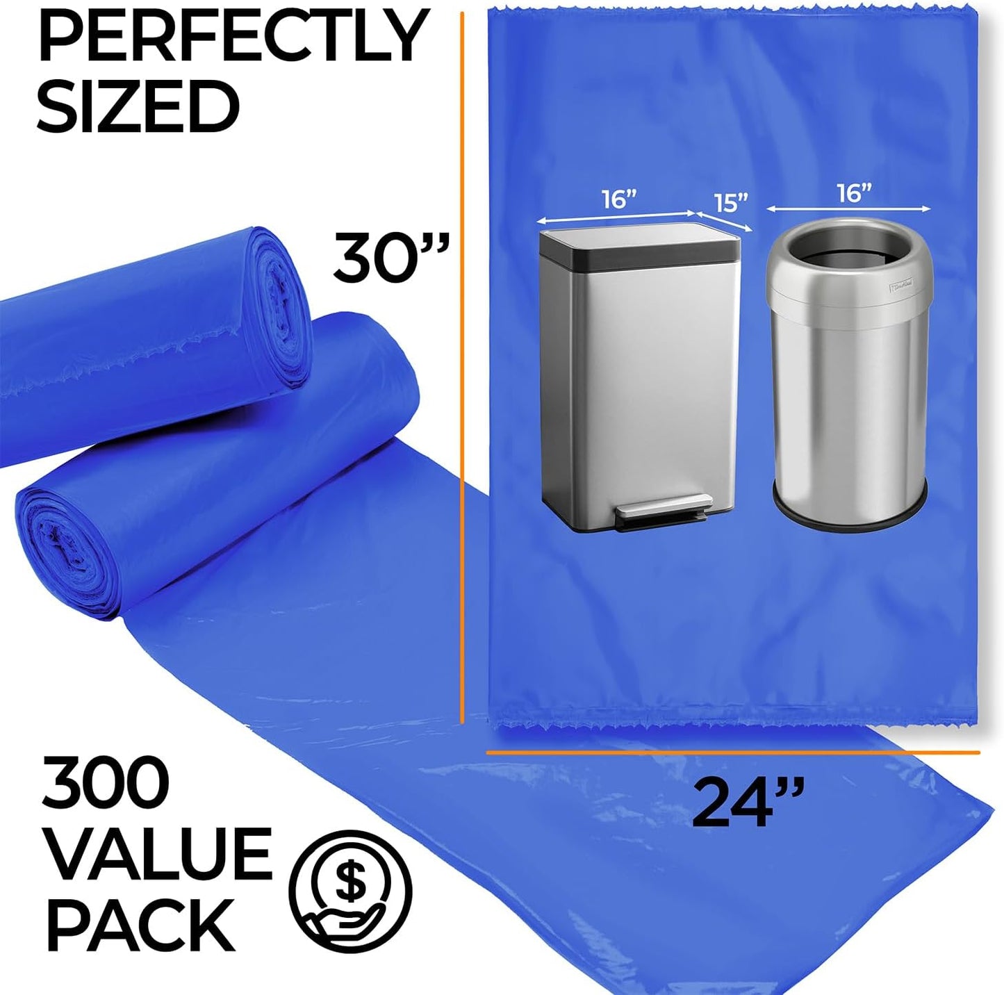 ToughBag 13 Gallon Recycling Bags, Blue Trash Bags (300 COUNT) - Blue Recycle Bags, Recycle Trash Bags 13 Gallon Tall Kitchen - Made in USA