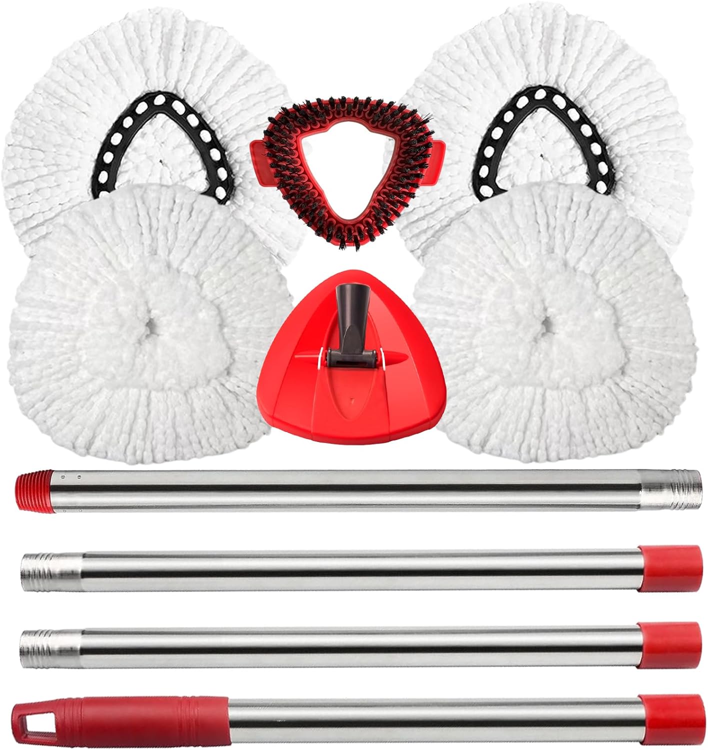 Spin Mop Replacement Head Mop Replace Head Compatible with O Cedar EasyWring Spin Mop - 4 O-Ceda Mop Refills、30-58in Mop Handle and 1 Mop Base and 1 Mop Base Scrub Brush Combo Set