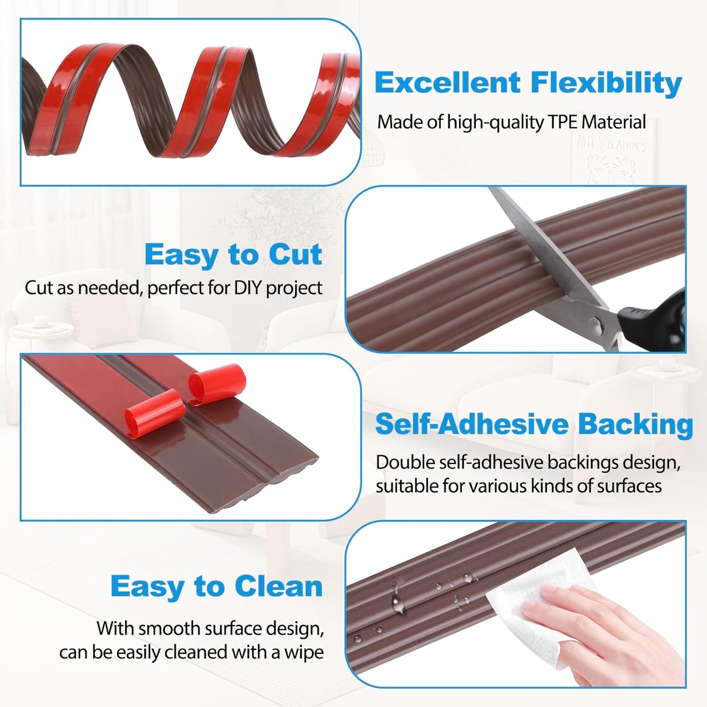 Wall Corner Protector Peel and Stick Corner Trim Molding Flexible Inside & Outside Wall Edge Guard Self Adhesive Moulding Trim for Edge Use, Brown, 0.8” W x 20’ L