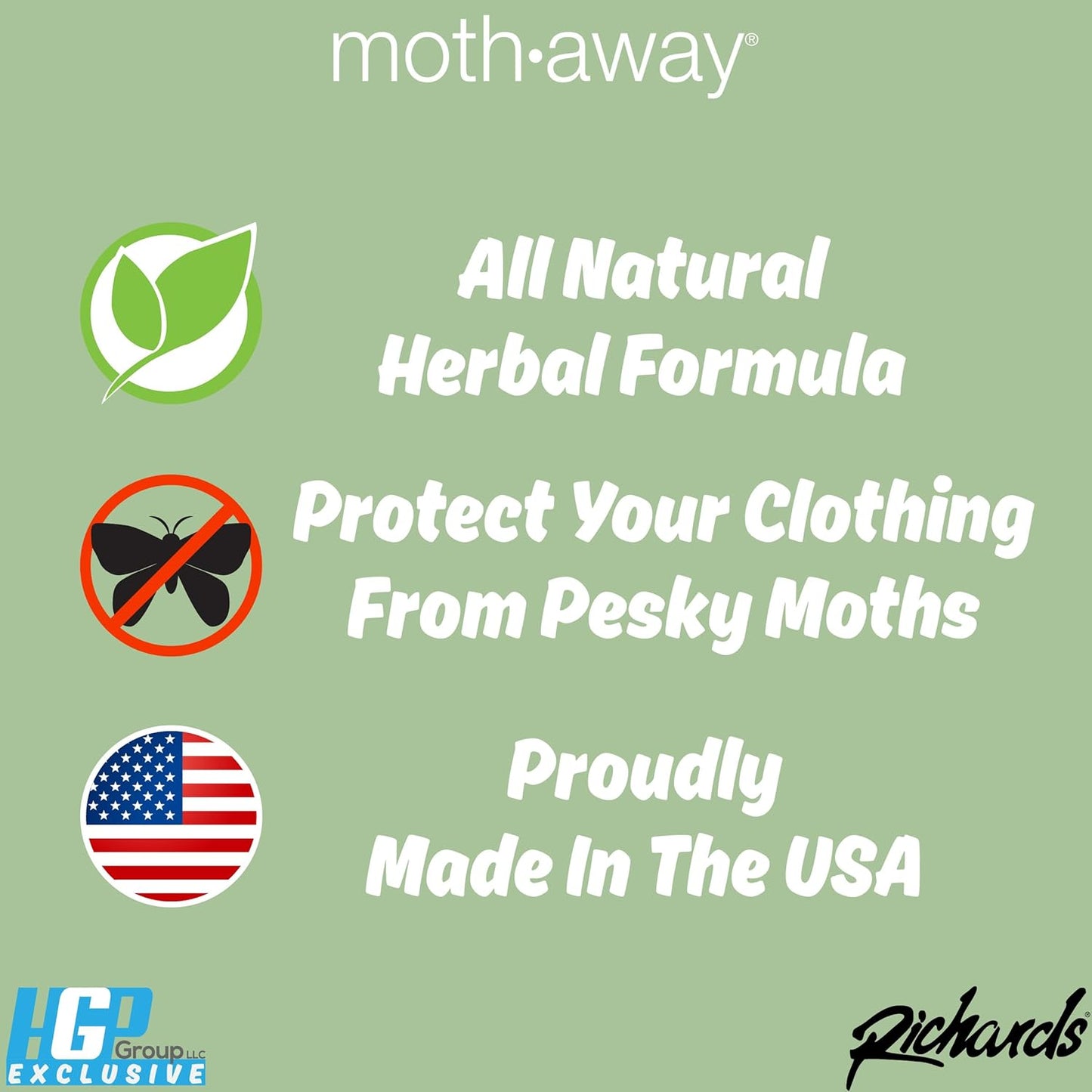 Richards Homewares Moth Away Sachets – 24-Pack Natural Herbal Moth Repellent, Non-Toxic & Chemical-Free, Fresh Scent for Drawers, Closets & Storage Bins – Made in USA