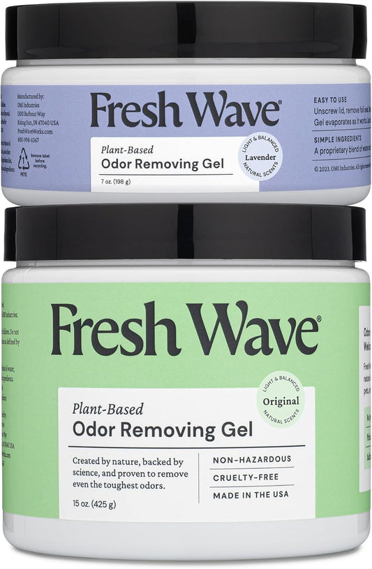 Fresh Wave Odor Removing Gel, Original 15 oz. & Lavender 7 oz.| Safer Odor Absorbers for Home | Natural Plant-Based Odor Eliminator | Every 7 oz. Lasts 15-30 Days | for Cooking, Trash & Pets