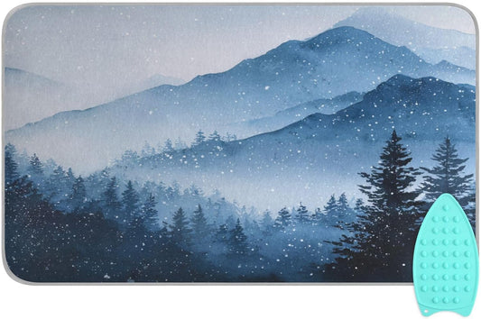 Ironing Mat Portable Ironing Pad Ironing Blanket for Table Top Heat Resistance Double-Side Using Travel Large 47.2 x 27.6 Inch Foldable Lightweight Watercolor Winter Mountain Blue