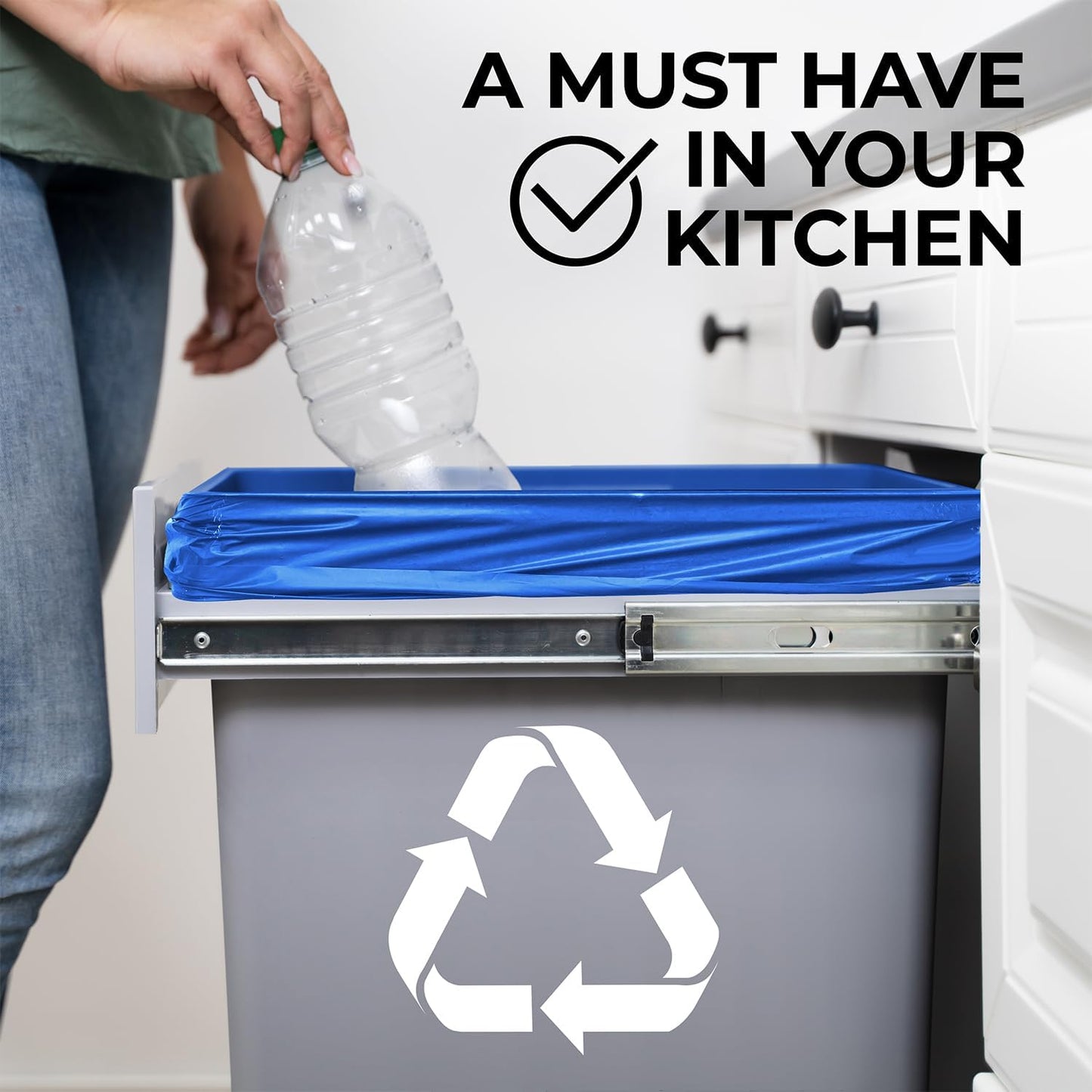 ToughBag 13 Gallon Recycling Bags, Blue Trash Bags (300 COUNT) - Blue Recycle Bags, Recycle Trash Bags 13 Gallon Tall Kitchen - Made in USA