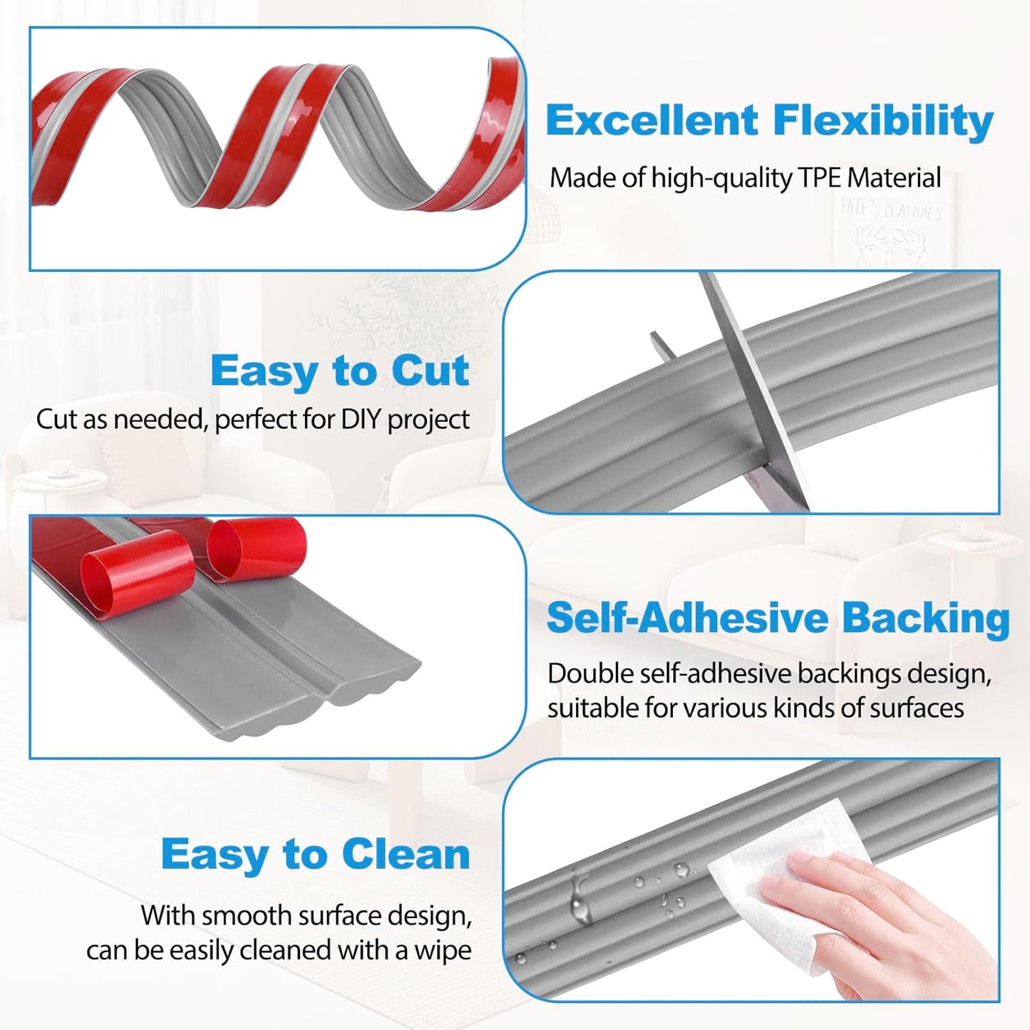 Wall Corner Protector Peel and Stick Corner Trim Molding Flexible Inside & Outside Wall Edge Guard Self Adhesive Moulding Trim for Edge Use, Gray, 1.6” W x 10’ L