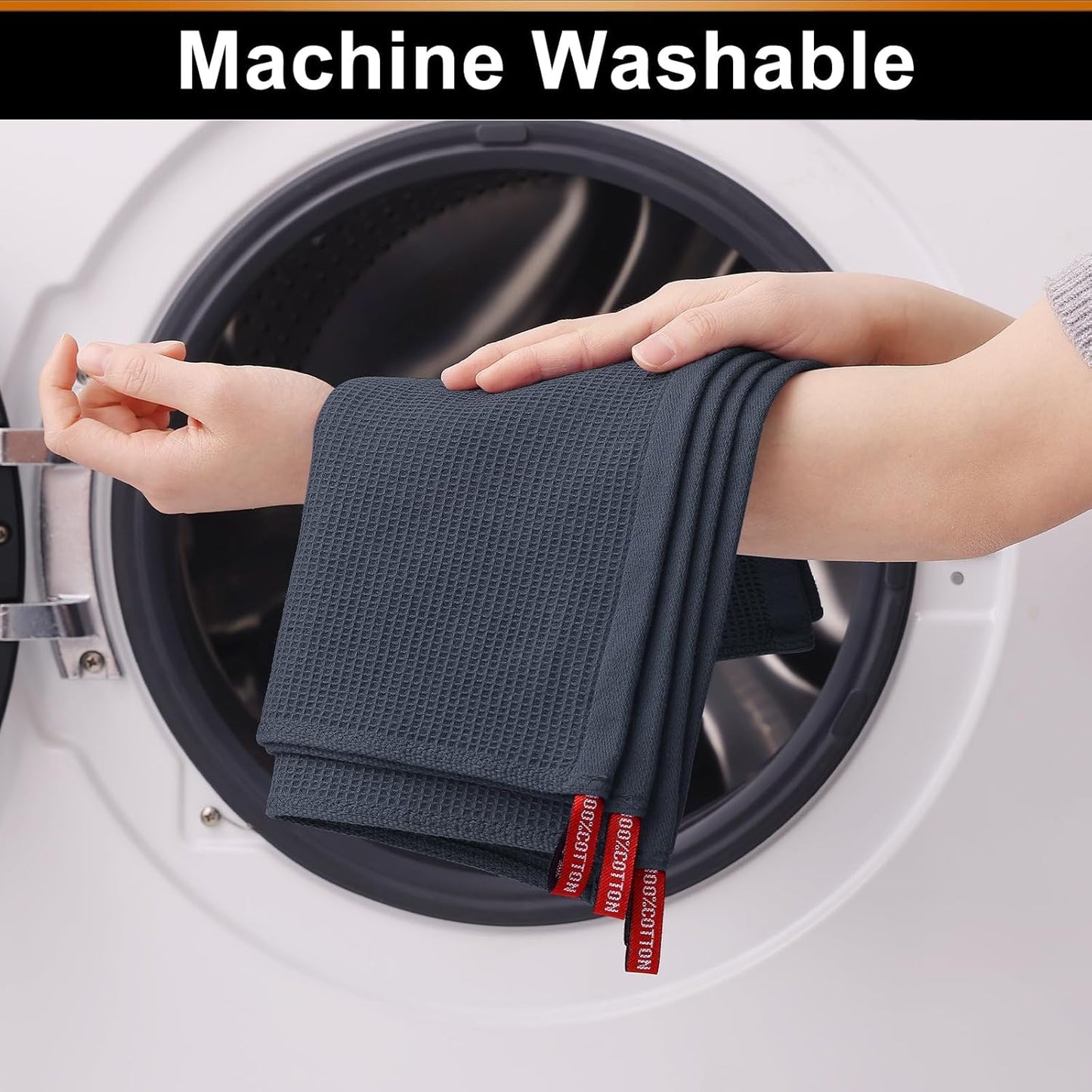 Homaxy 100% Cotton Waffle Weave Dish Cloths - 8 Pack Soft and Absorbent Dish Towels - 12 x 12 Inches Quick Dry Dish Rags - Dark Grey