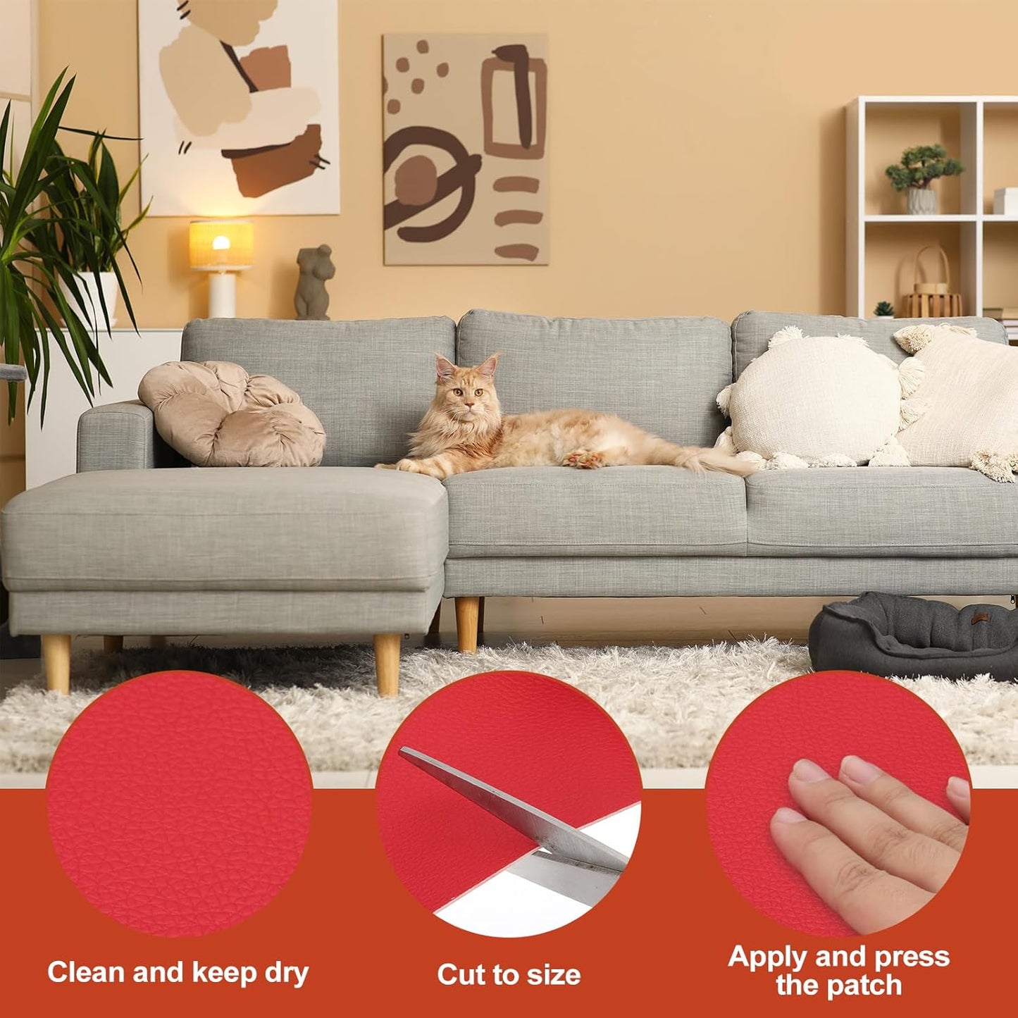 PATIKIL Leather Patches Tape for Furniture, 6.3 x 61 Inch Self Adhesive Vinyl Leather Repair Kit Cover Sheet for Couch, Sofa, Car Seats, Office Chair, Chinese Red