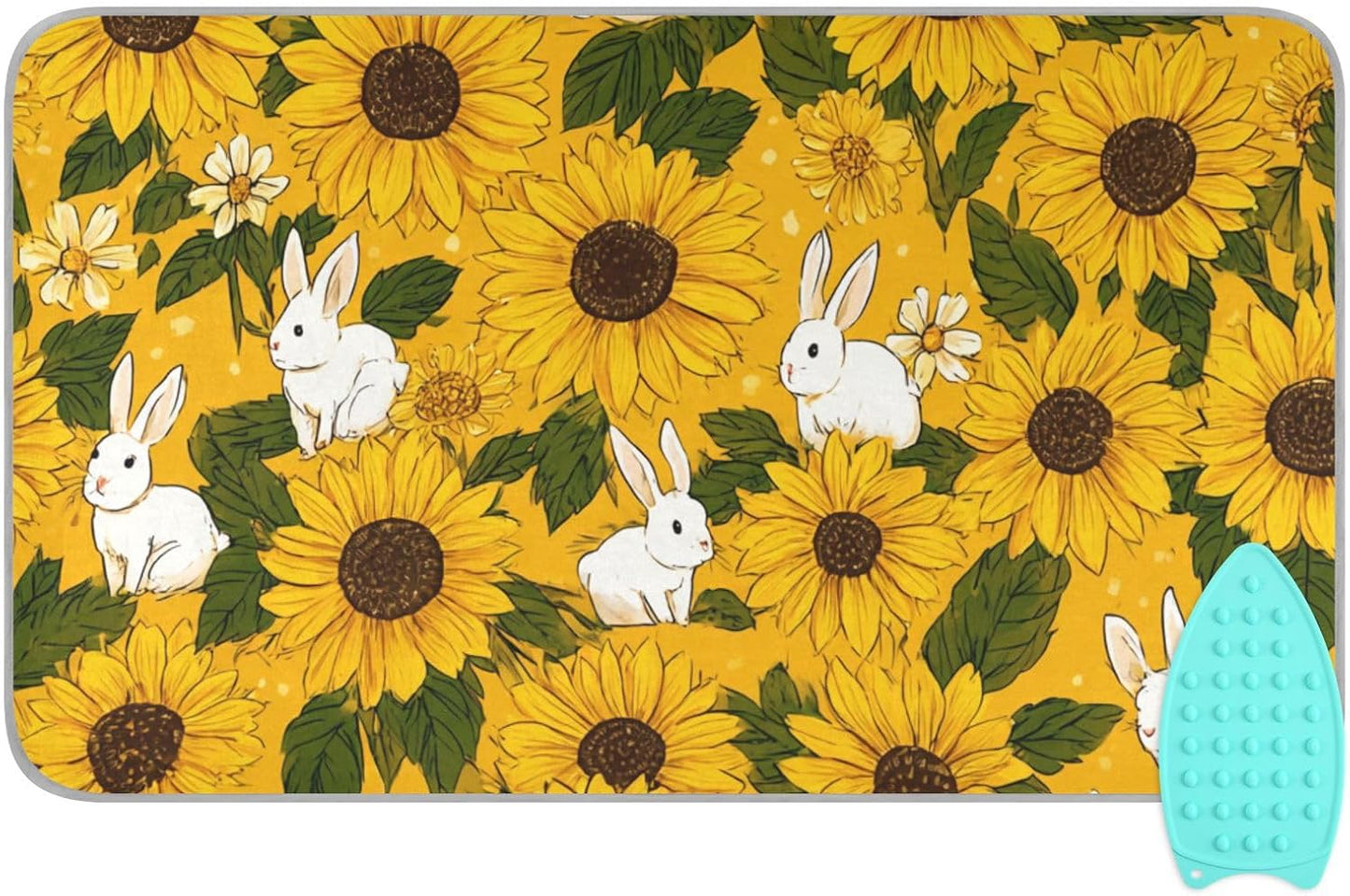 Ironing Mat Portable Ironing Pad Ironing Blanket for Table Top Heat Resistance Double-Side Using Travel Large 47.2 x 27.6 Inch Foldable Lightweight Autumn Sunflower and Cute Rabbit