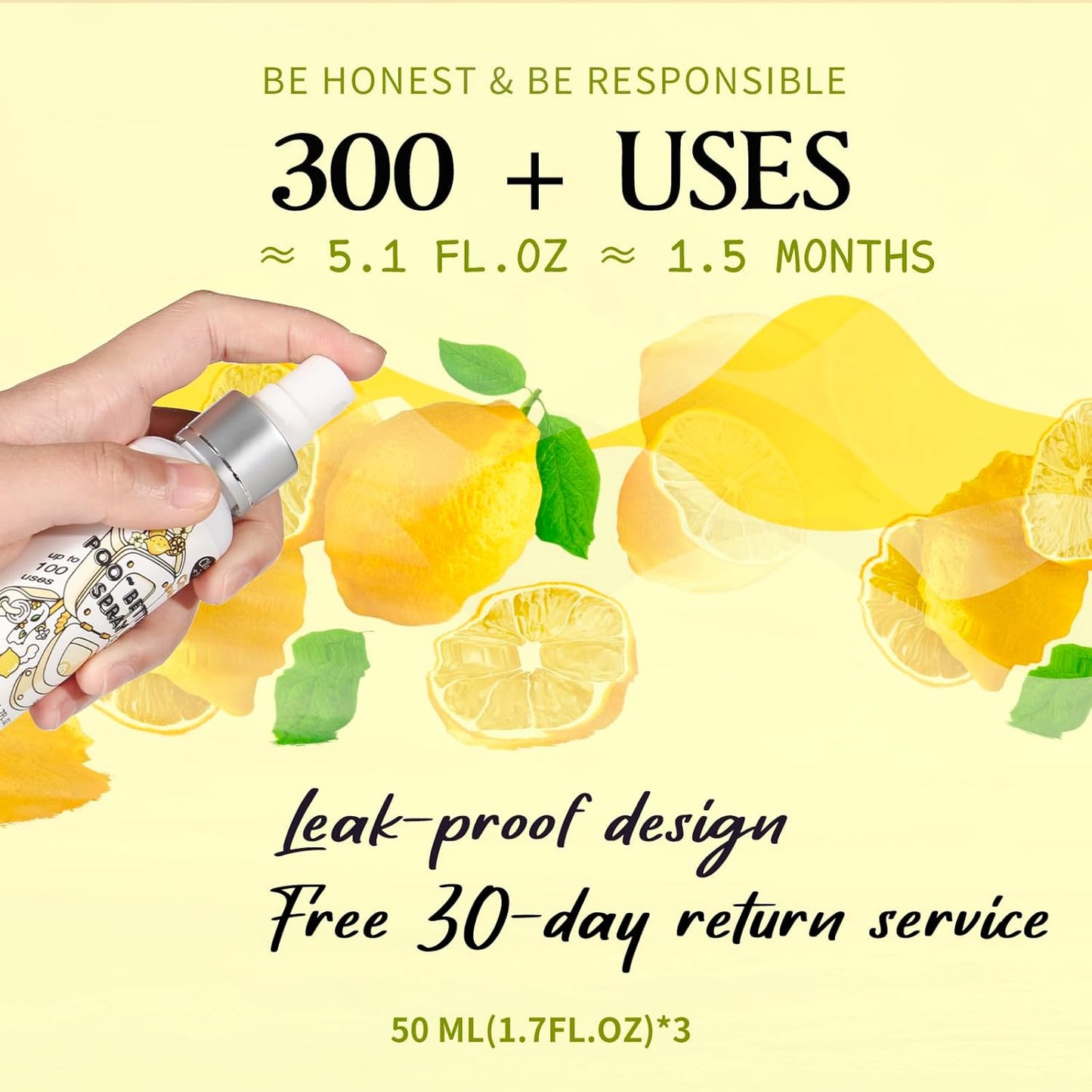 Clean-n-Fresh Toilet Spray, Pack of 3 - Citrus Scent, Bathroom & Toilet Odor Removers, Air Fresheners for Home, Travel Size Toiletries, Total 5.1 Fl Oz