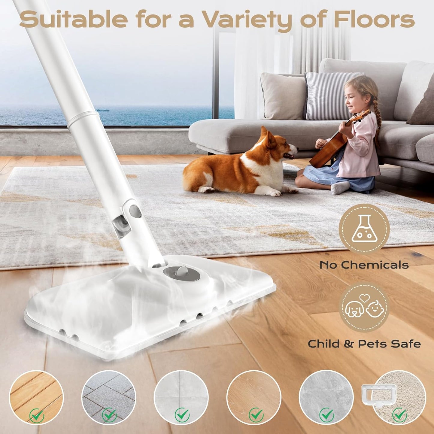 Steam Mop All-in-one for Floor Cleaning, MultiPurpose Steam Cleaner for Home with 13 Accessories, Detachable Handheld Floor Steamer with Scent Container and strap for Hardwood,Tiles,Cloths and Carpet