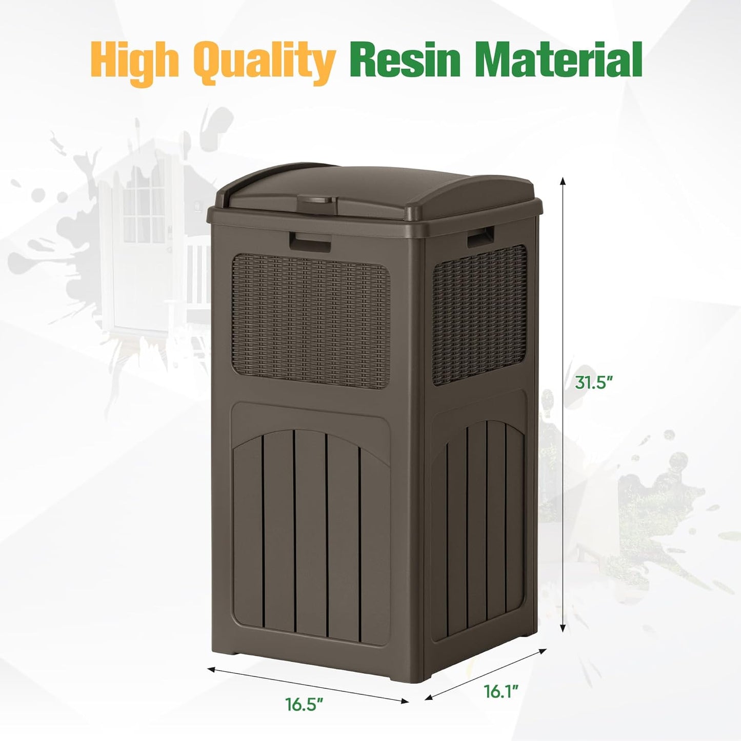 Flamaker 30 Gallon Trash Can, Resin Outdoor Garbage Can with Lid, Waterproof Hideaway Patio Waste Bins for Outside Use (Deep Brown)