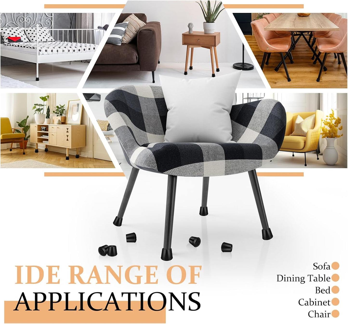 1-1/2” Round Rubber Chair Leg Tips Caps, Chair Leg Floor Protectors Furniture Legs Caps Non Slip Reduce Noise for Hardwood Floors (Black, 4 Pack, Fit :38-39mm)