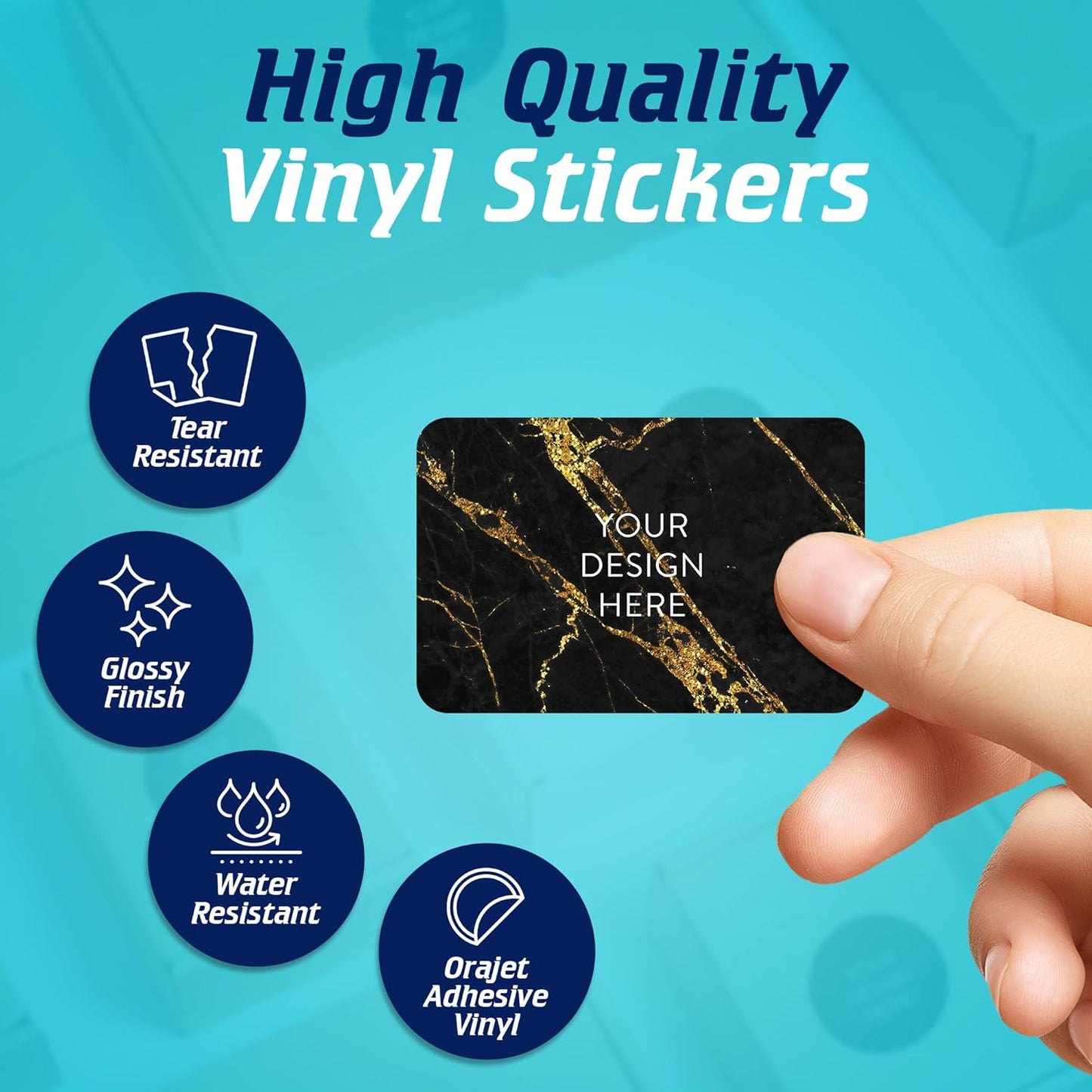 100 Custom Vinyl Stickers - Upload Your own Image, Text, Design, Logo - Personalized Logo Labels for Handmade, Packaging, Bottle, Jars, Candle, Brand Stickers (Black Gold Marble, 5x3)