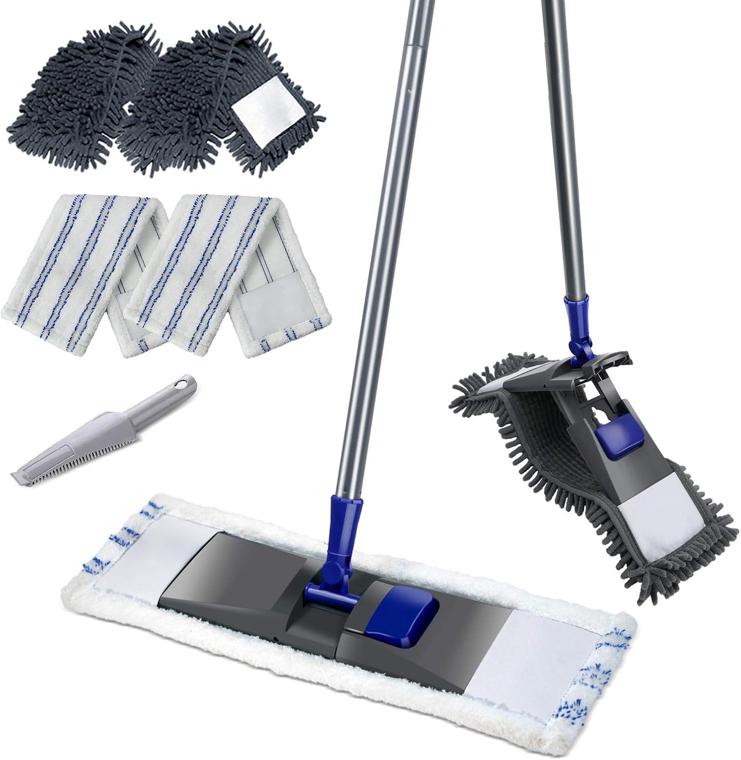 MASTERTOP Professional Microfiber Floor Mop - Flat Mop for Hardwood, Tiles, Laminate, Vinyl with 4 Refills, Extendable Handle