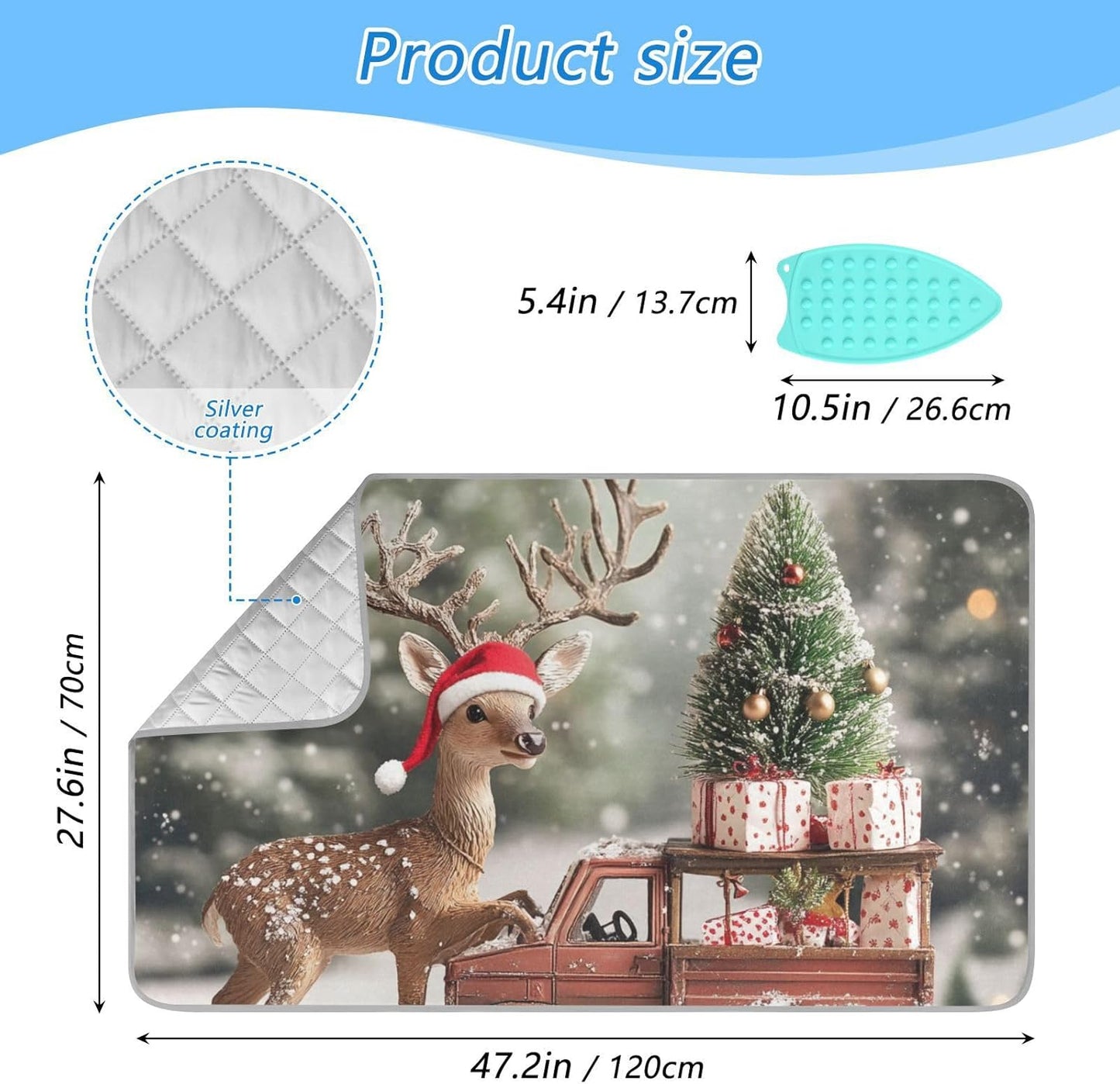 Christmas Tree Elk Truck Ironing Mat for Table top Portable Ironing Pad Blanket for Washer Dryer Countertop Travel