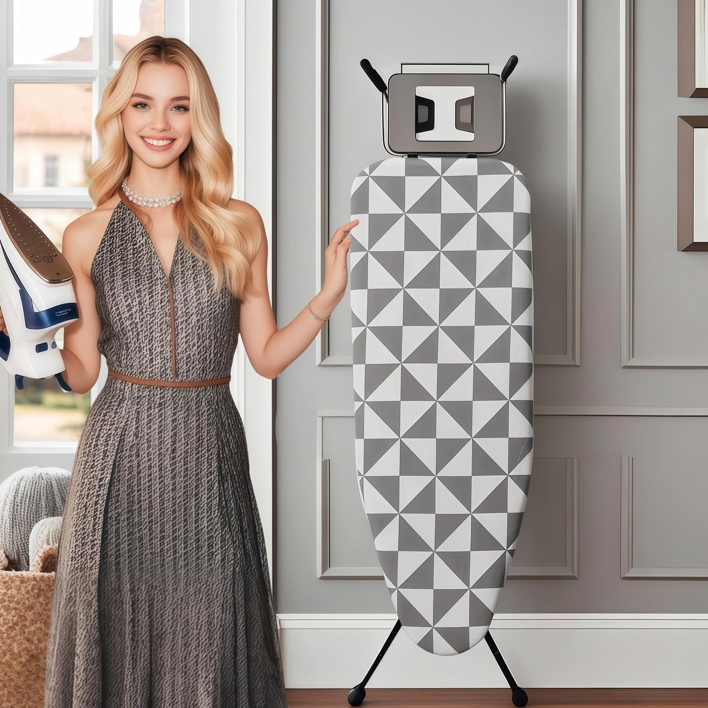 Ironing Board Cover with Two 5MM Thick Feltpads,13"x43"Heat Resistant Replacement Ironing Board Cover and Pad,Fits Standard Ironing Boards,Durability and Easy to Install