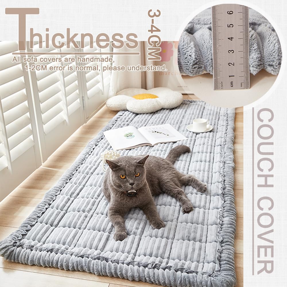 Couch Cover for Dogs Washable, Fuzzy Pet Couch Covers for 3 Cushion Sofa Pet Friendly, Non Slip Sofa Cover (Light Gray, 27.6" x 70.9"/70 x 180cm)