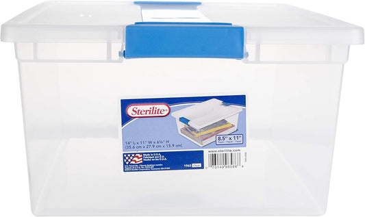 Sterilite Deep Clip Box, Stackable Small Storage Bin with Latching Lid, Plastic Container to Organize Paper, Office, Home, Clear Base and Lid, 1-Pack