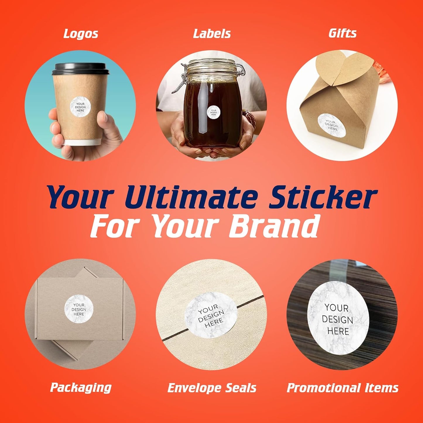 100 Custom Vinyl Stickers - Upload Your own Image, Text, Design, Logo - Personalized Logo Labels for Handmade, Packaging, Bottle, Jars, Candle, Brand Stickers (Silver Marble, 1x1)
