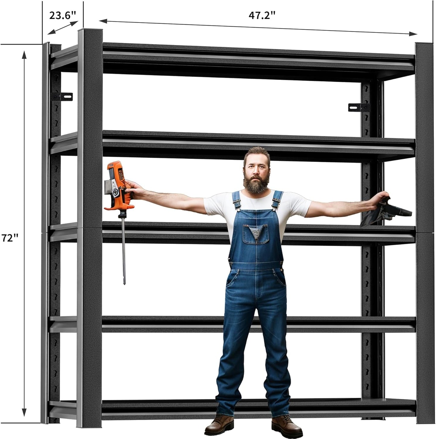 Garage Shelving,5 Tier 72"X47.2"X23.6"Inches,Storage Shelves Heavy Duty Thickened Metal Shelves Shelving Units and Storage,Garage Shelves Unit