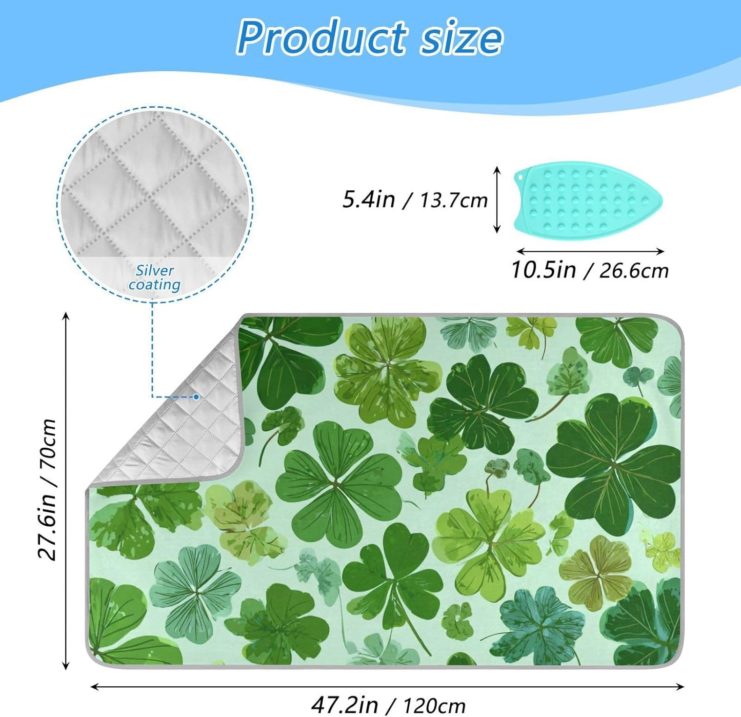 Ironing Mat Portable Ironing Pad Ironing Blanket for Table Top Heat Resistance Double-Side Using Travel Large 47.2 x 27.6 Inch Foldable Lightweight Green Nature St Patrick Clovers