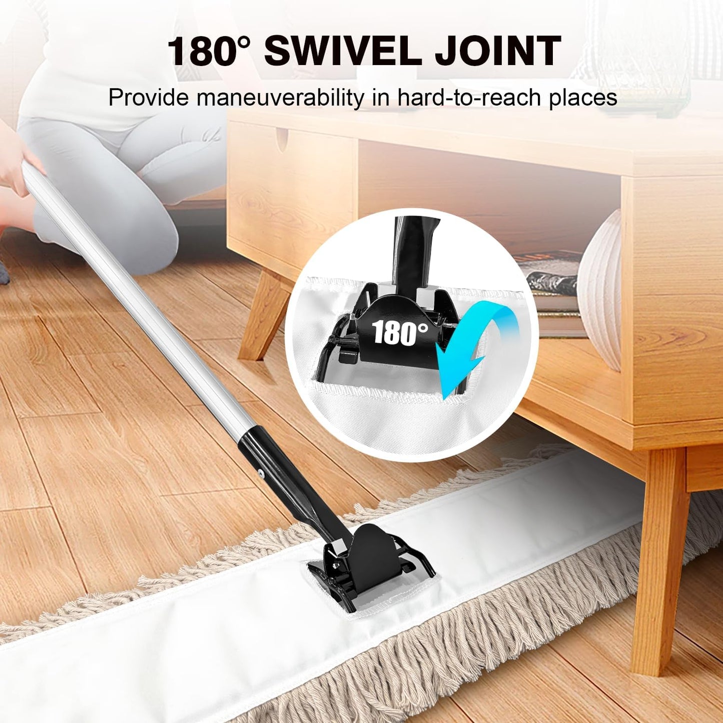 Commercial Dust Mop & Floor Sweeper，48" Industrial Dry Mop with Heavy Duty Long Handle, Premium Cotton Dust Mop Head for Hardwood Floors, Industrial, Commercial, and Residential Cleaning