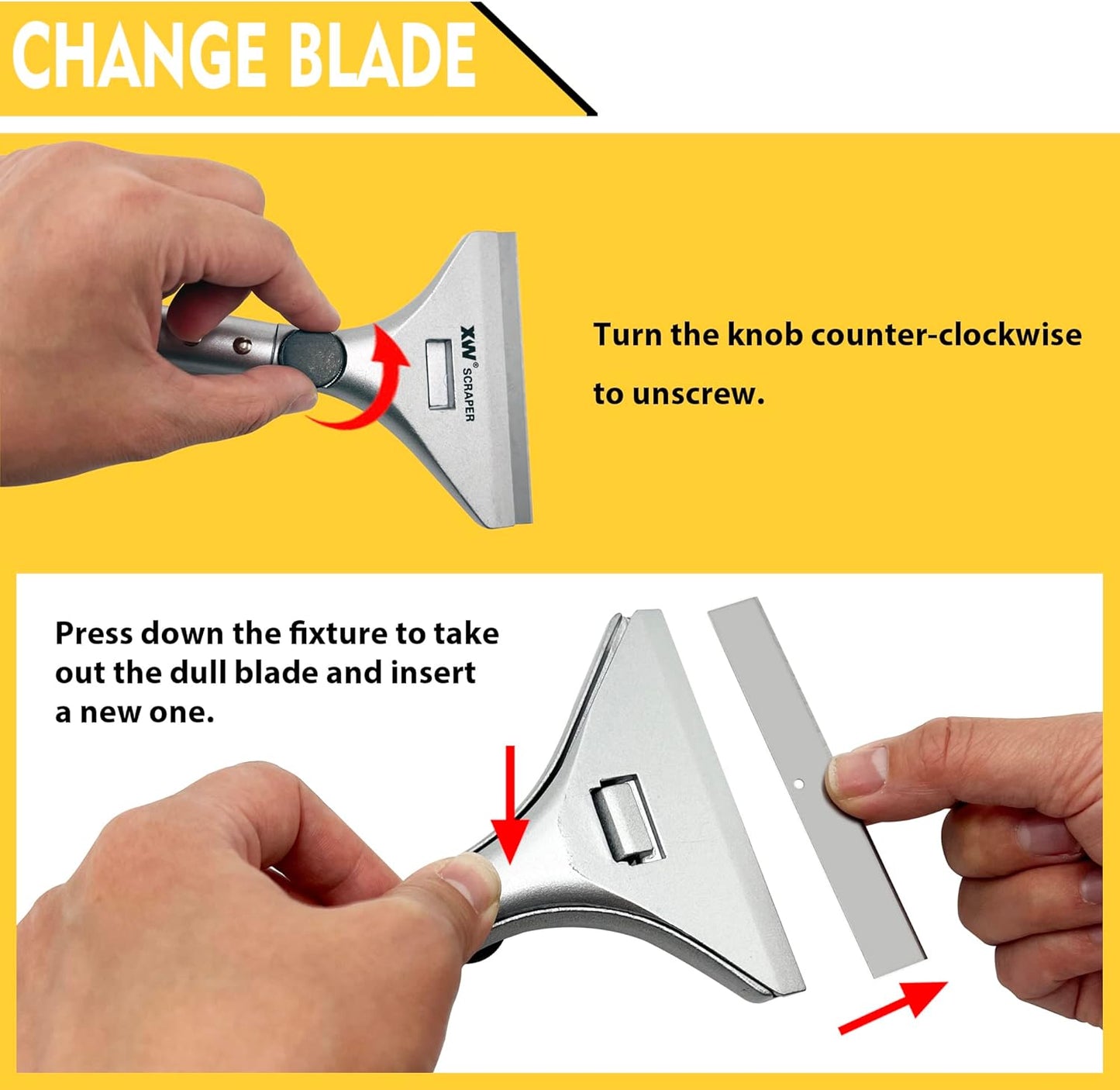 XW Razor Blade Paint Scraper Set, Heavy Duty Putty Knife with Quick Blade Change, Extra 20 PCS Blades Included, 2-Pack