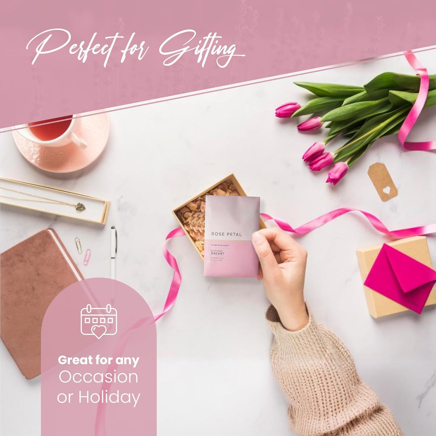 Expressive Scented Fresh Scent Pouches – Perfect Rose Petal Air Freshener – Home Fragrance & Closet Deodorizer for Drawers, Closets, Cars and Bathrooms – Long-Lasting Fresh Scent Sachets (6-Pack)