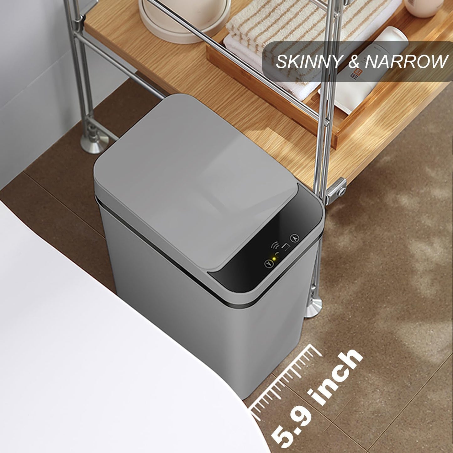 Yatmung 2.5 Gallon Motion Sensor Trash Can - Automatic Trash Can Touchless - Smart Trash Bin with Lid - Electric, Narrow, Plastic, Auto Open, Office, Bedroom, Bathroom - Small Garbage Can (Grey)