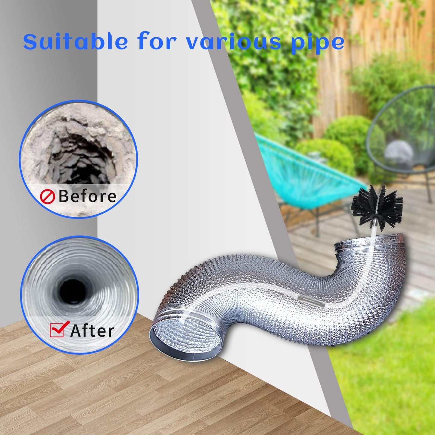 HOKLNUSE Dryer Vent Cleaner Kit Chimney Sweep Cleaning Tools Pellet Stove Cleaner Kit Air Dryer Duct Fireplace Brushes for Easy Lint Cleaning with 4" and 6" Brush Heads (Medium Duty, 20Feet)