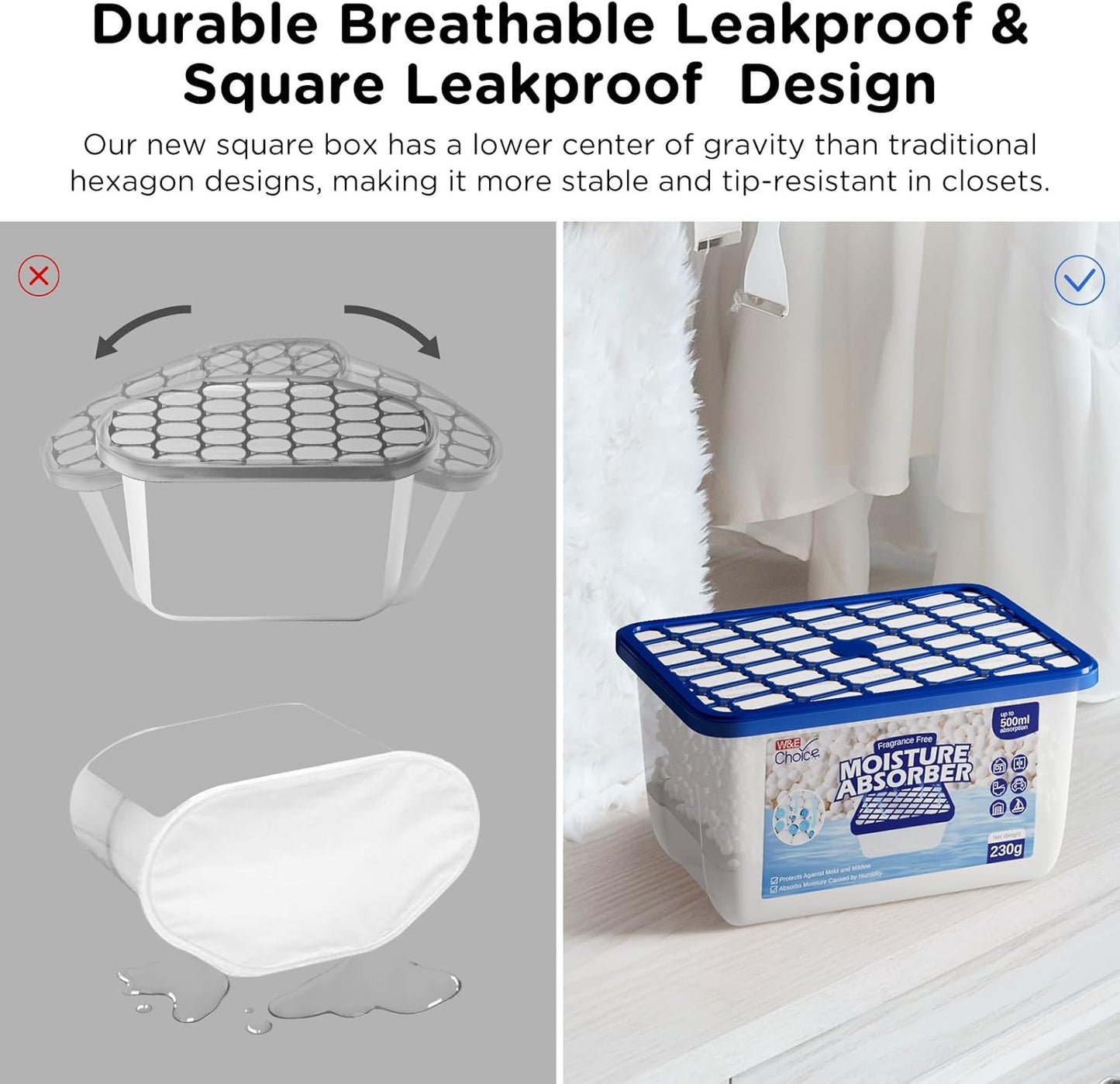 W&E Choice Moisture Absorbers, Portable Humidity Absorber Boxes for Your Bathroom, Closet & Car, Dehumidifier with Fragrance Free, 12 Pack