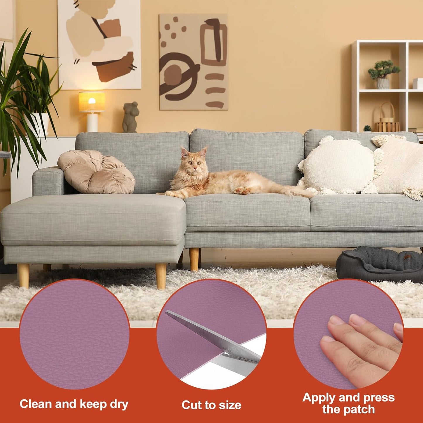 PATIKIL Leather Patches Tape for Furniture, 6.3 x 61 Inch Self Adhesive Vinyl Leather Repair Kit Cover Sheet for Couch, Sofa, Car Seats, Office Chair, Light Purple