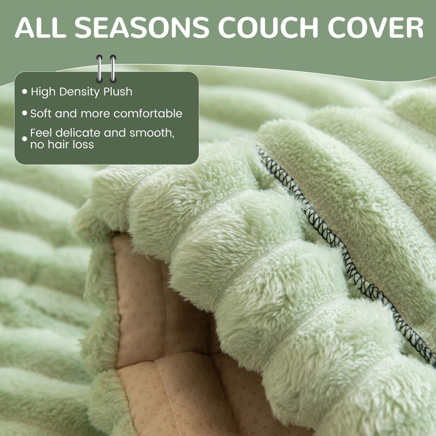 OTOB Dog Couch Covers for 3 Cushion Washable Non Slip Plush Pet Friendly Bed Mat Sofa Cover for Dogs, All Seasons Cozy Soft Fuzzy Furniture Protector Sofa Slipcovers (Matcha Green, 27.6" x 59.1")