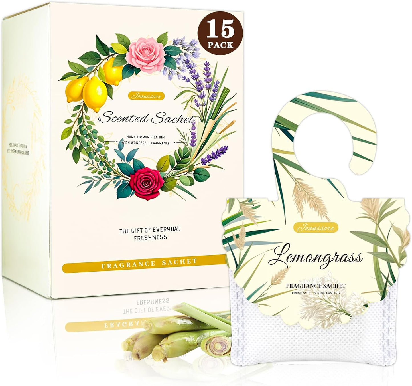 15 Packs Lemongrass Scented Sachets Bag for Drawers and Closets, Air Freshener for Home Fragrance Sachet, Long-Lasting Hanging Closet Deodorizer Smell Goods for House