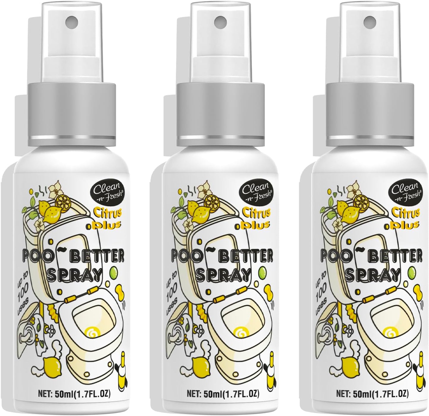 Clean-n-Fresh Toilet Spray, Pack of 3 - Citrus Scent, Bathroom & Toilet Odor Removers, Air Fresheners for Home, Travel Size Toiletries, Total 5.1 Fl Oz