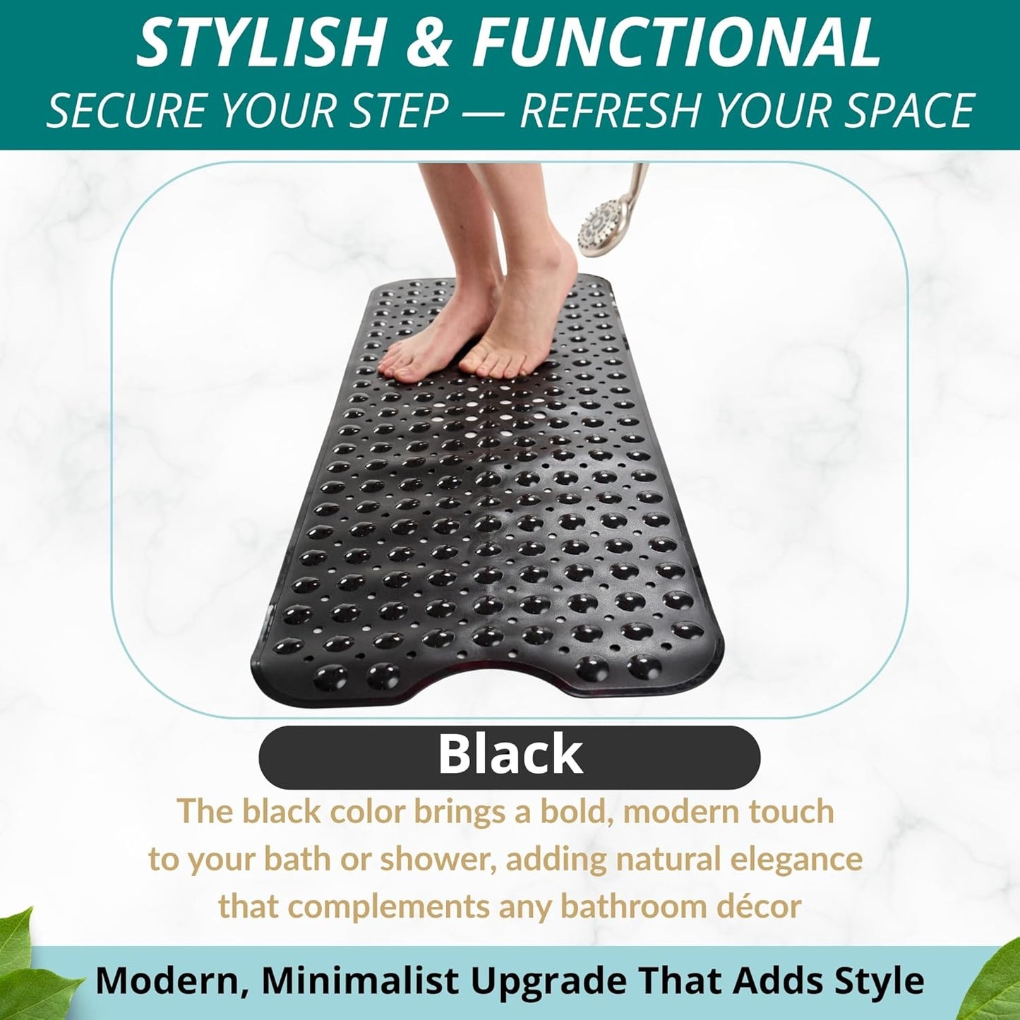 ENKOSI Bath Mat – 40 x 16 Inch Extra Long Non Slip Bathtub Mat – Anti Slip Black Shower Mat with Suction Cups – Bathroom Mat for Tub and Smooth Shower Floors (Black 40x16)