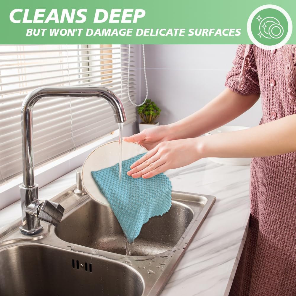 SINLAND Microfiber Dish Cloth for Washing Dishes Rags Best Kitchen Washcloth Cleaning Cloths with Poly Scour Side Popcorn Texture 5 Color Assorted 12Inchx12Inch 10 Pack
