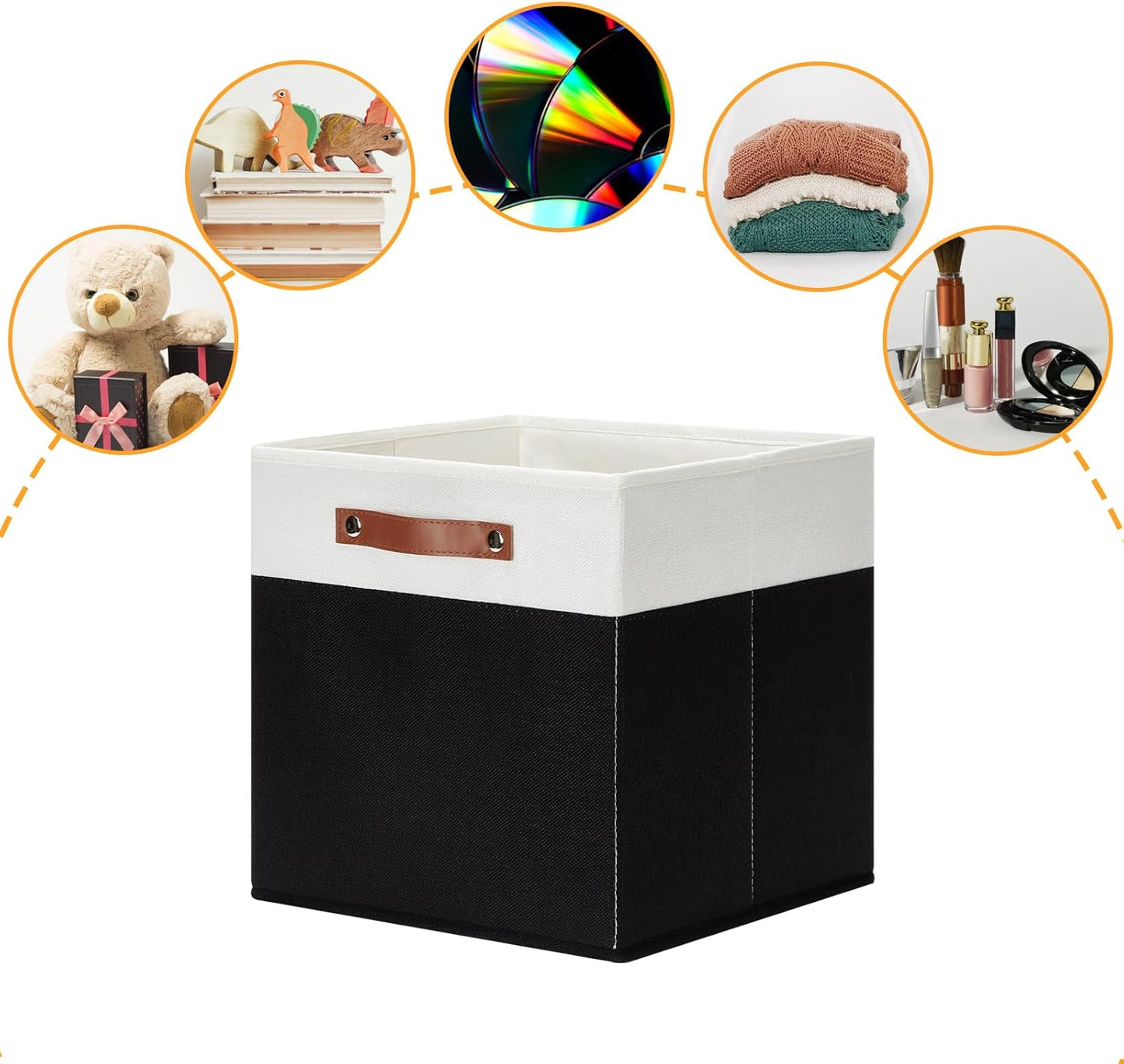 DULLEMELO Storage Cubes 13 inch,Cube Storage Bins with Handles for Organizing,Fabric Storage Baskets for Shelves Nursery Closet Home Organization (White&Black-4 Pack)