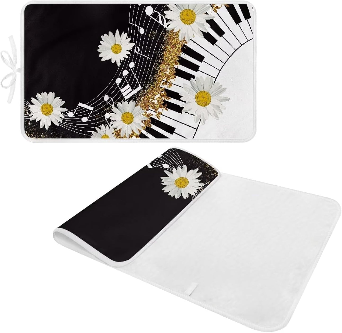 Music Ironing Pad Ironing Blanket Thick Travel Iron Pad Heat Resistant Ironing Board Cover for Table Top, Washer, Dryer,32 x 16 Inch Ironing Mats,Black Piano Daisy