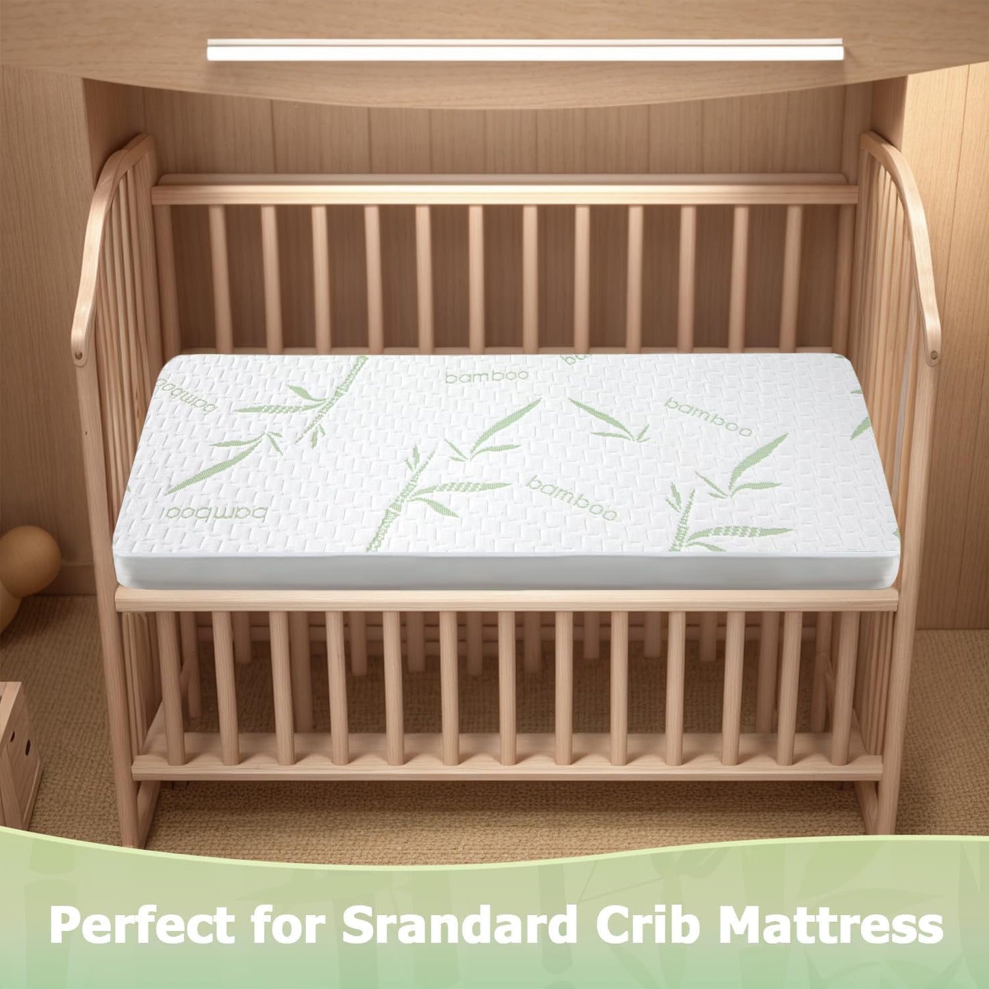 Mattress Protector Soft Crib Rayon Bamboo Waterproof Mattress Pad Cover, Soft Breathable Cooling Deep Pocket Stretches up to 21” Tightly Fitted Mattress Protection