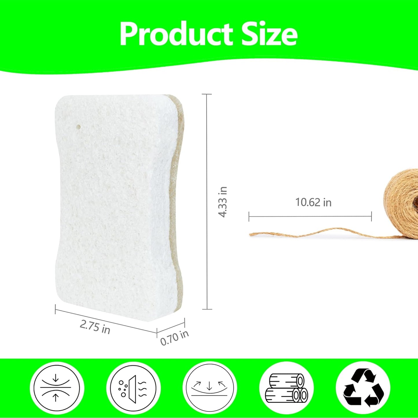 Organic Compostable Biodegradable Cellulose Sponges for Cleaning Kitchen Dishes/Sink/Pot/Potato, 10 Pack