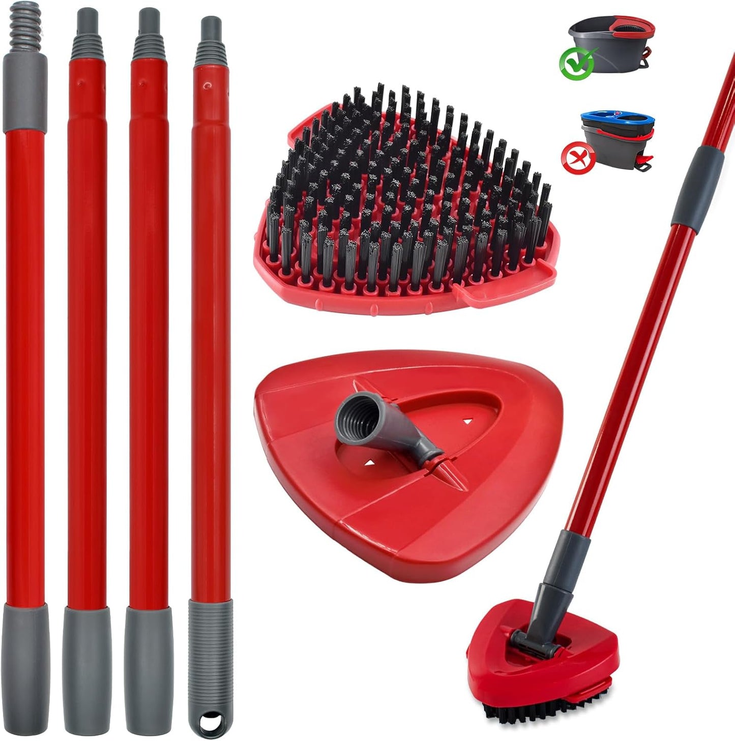 Mop Handle for Ocedar, Scrub Brush and Spin Mop Base Compatible with O Cedar EasyWring 1 Tank Spin Mop,4-Section Spin Mop Handles and Base for EasyWring Spin Mop